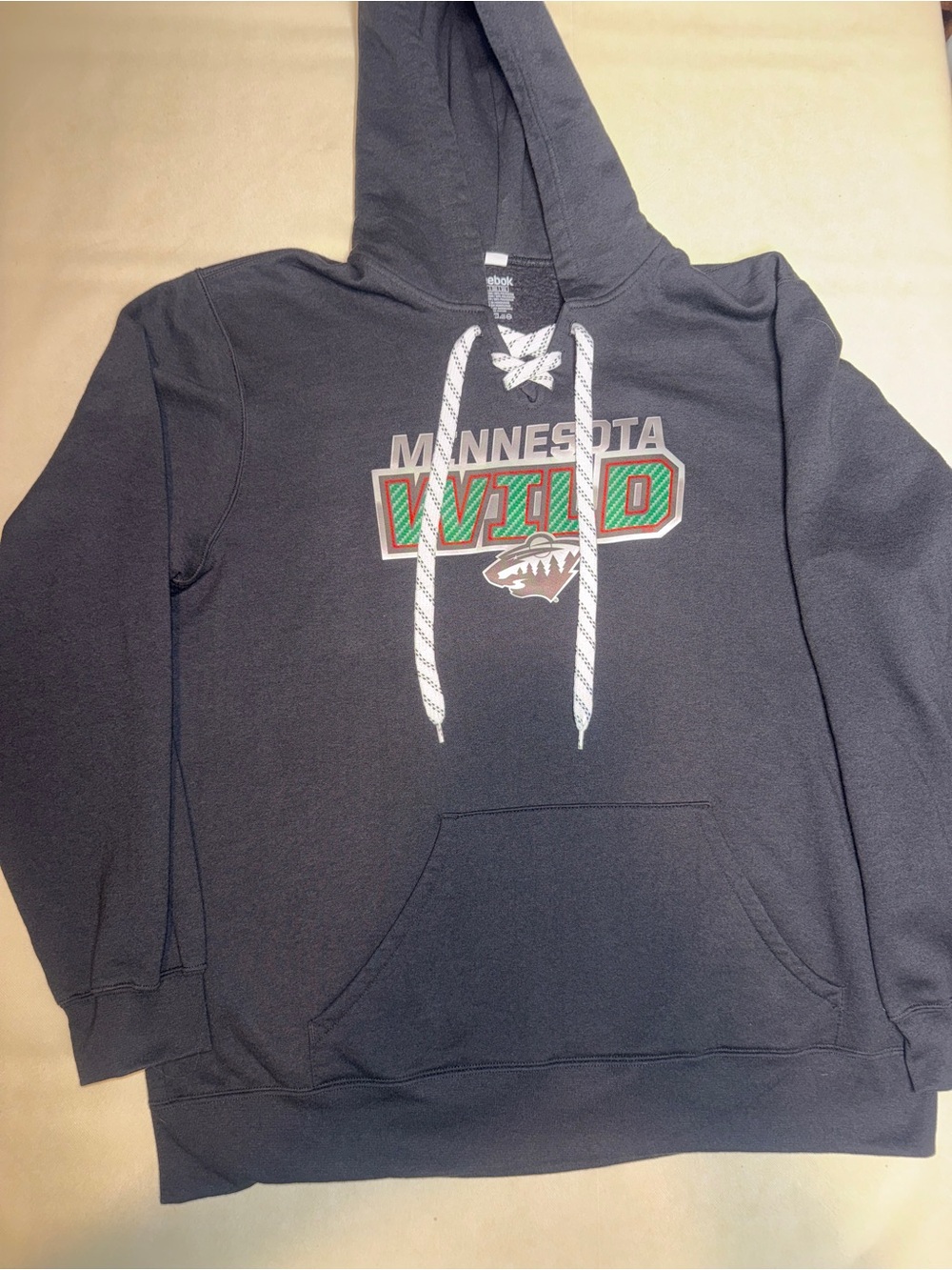 Reebok Minnesota Wild Hoodie - Dark Gray with Green and Red Logo